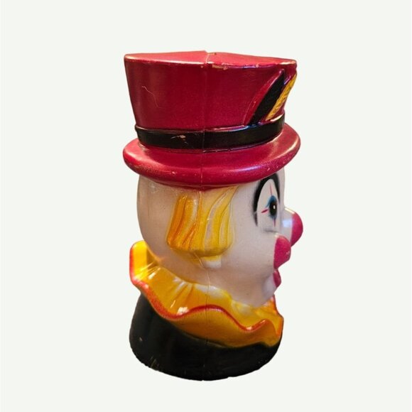 Vintage 1960's Coin Bank Smiling Circus Clown  Bank Hard Plastic Carnival Prize - Picture 3 of 14